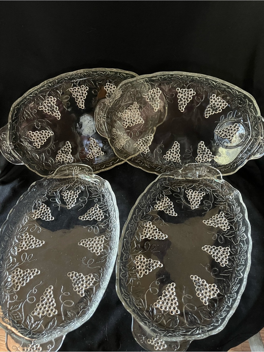 4 Anchor Hocking grape cluster trays circa 1950. Vintage